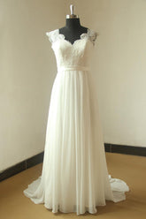 Glamorous White Straps Appliques Wedding Dress Sleeveless V-neck Chiffon Bridal Gowns On Sale-27dress